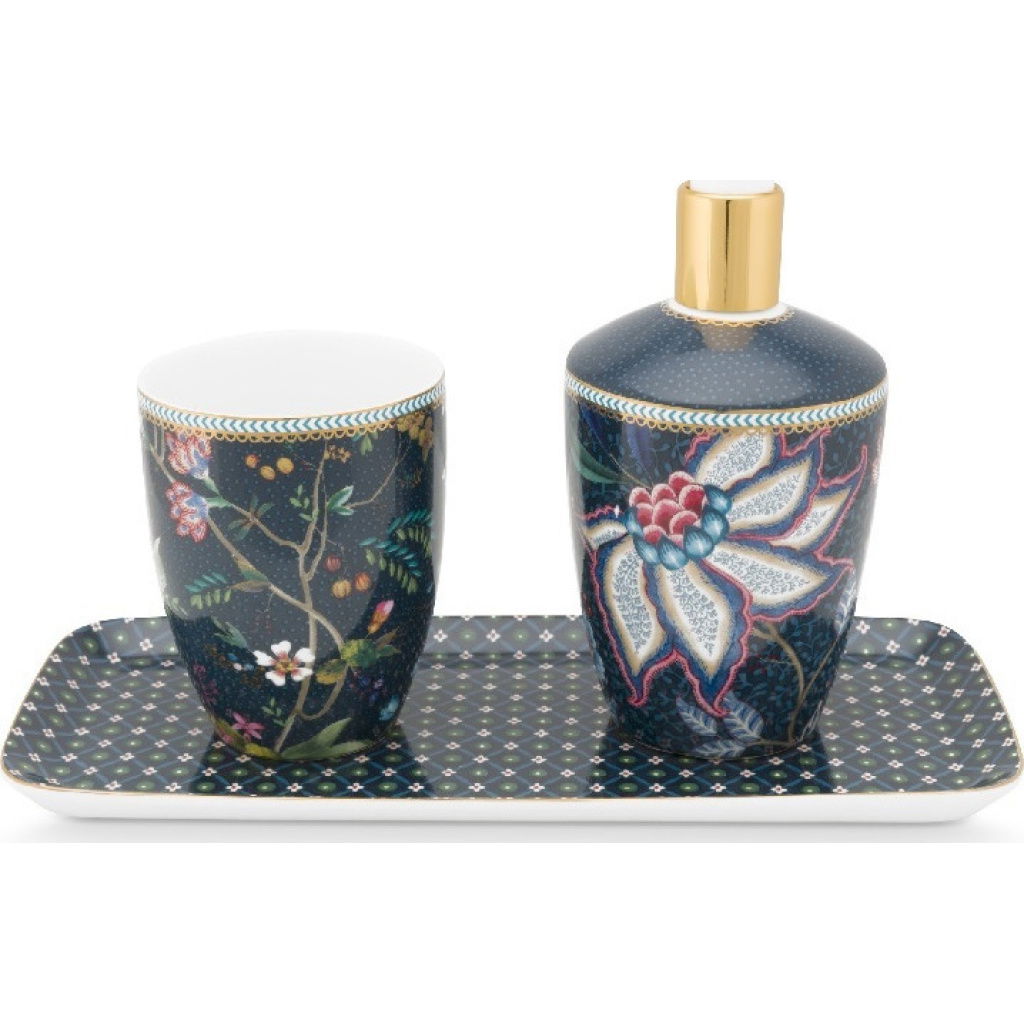 PIP STUDIO SET3 ΜΠΑΝΙΟΥ FLOWERY DARK BLUE