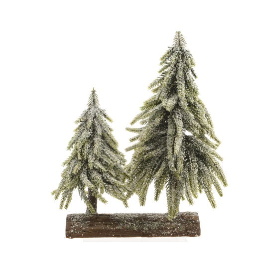 MINI TREE 2PCS ON WOOD GREEN/WHITE 28X16X28CM