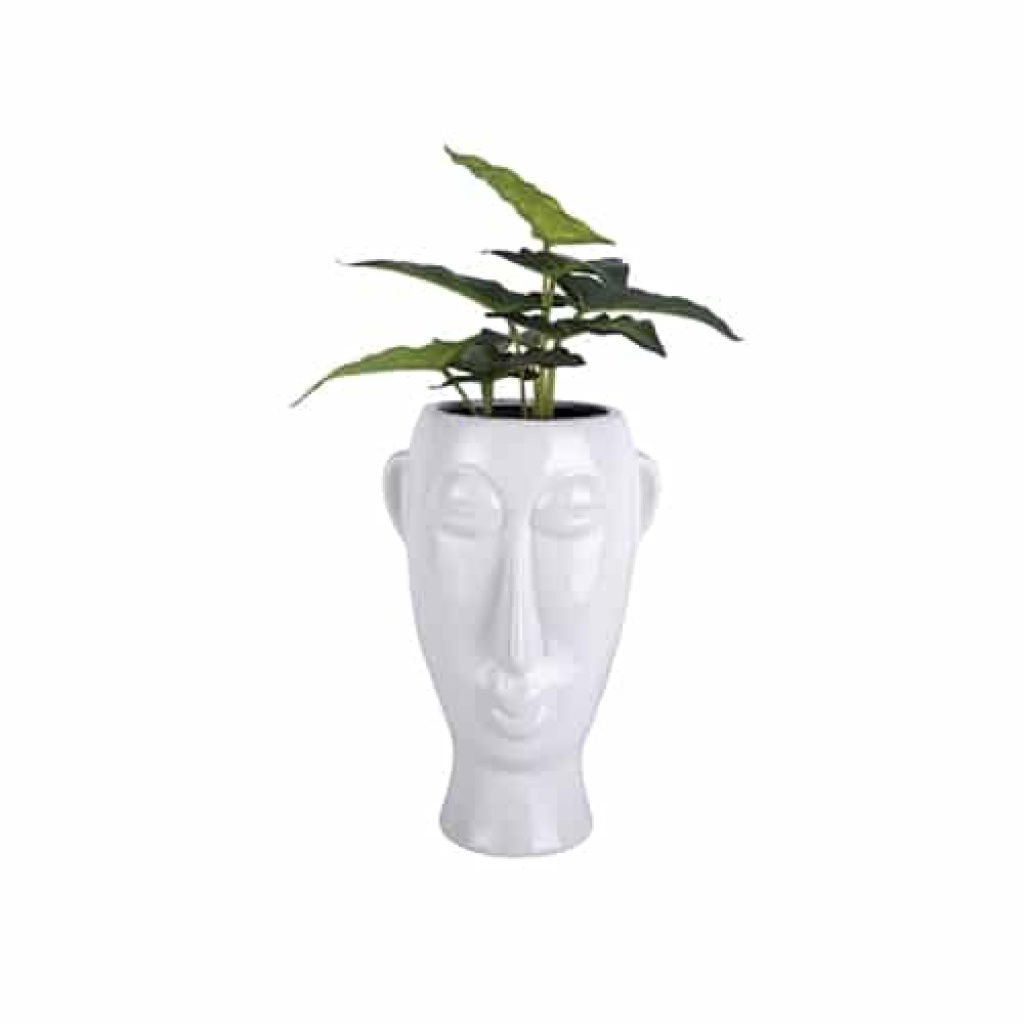 PLANT POT MASK LONG GLAZED WHITE PORCELAIN 17,2 x 16,2 x 27,2cm