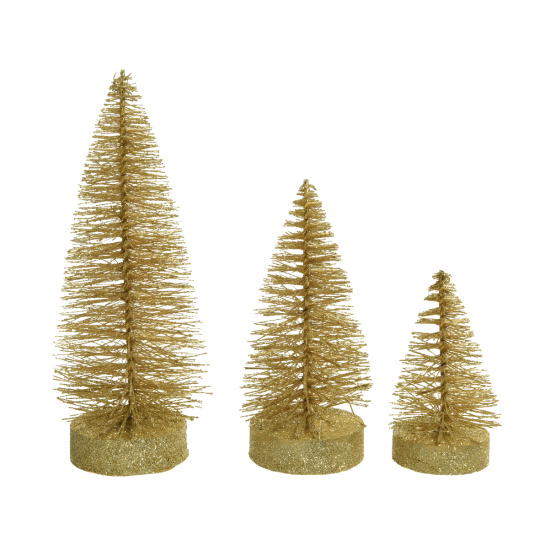 Σετ 3 Χριστουγεννιάτικα Διακοσμητικά Δεντράκια Mini Glitter Χρυσά 12x21cm