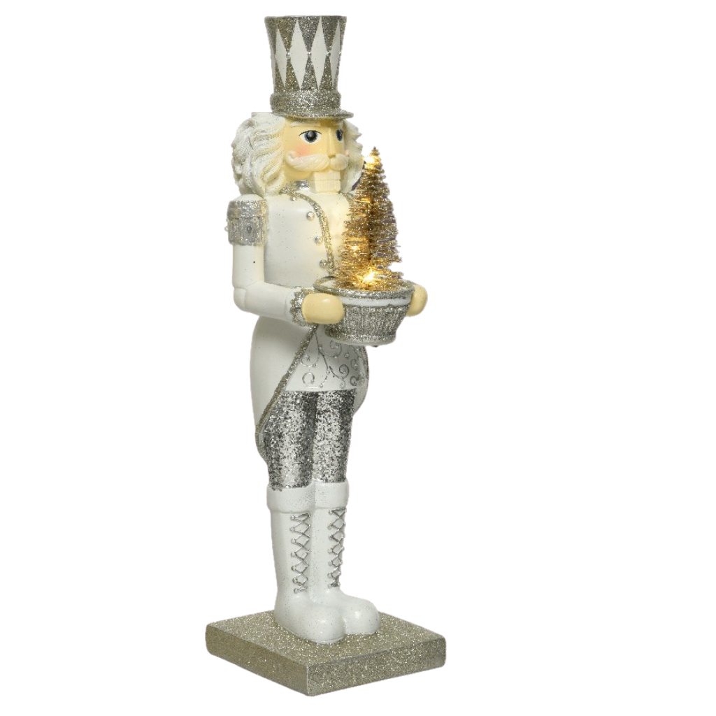 Led Καρυοθραύστης Ασημί Glitter Warm White 11x12x38cm