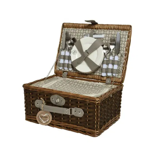 Ξύλινο Καλάθι Picnic με Ψυγείο Καφέ 38x26x18cm