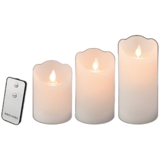 Set3 Led Κεριά με Μπαταρία και Remote Control Θερμός Φωτισμός 15cm