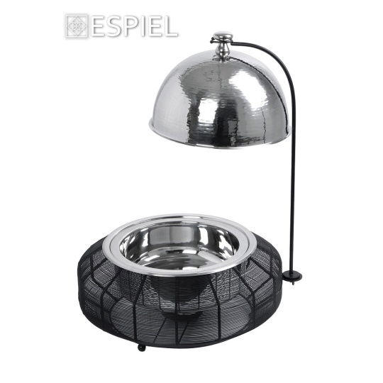 Chaffing Dish Με Βαση Στηρ. Καπ. Και Διπλο Δοχειο Ss/Αλουμ/Σιδηρ. Μαυρο 6000Ml Gel Wax 50Χ50Χ42-69Εκ
