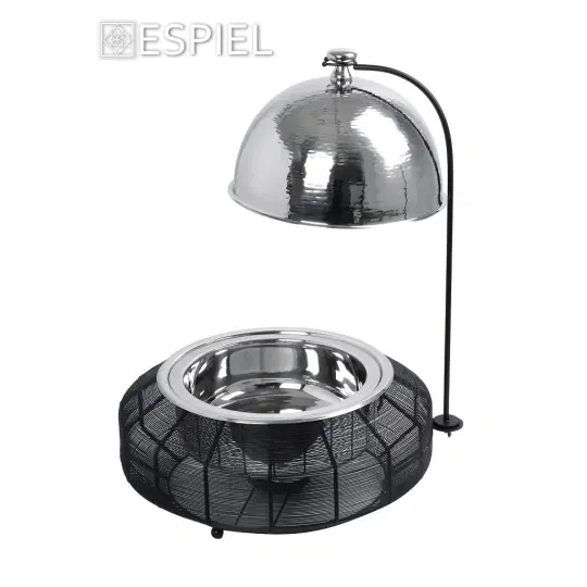 Chaffing Dish Με Βαση Στηρ. Καπ. Και Διπλο Δοχειο Ss/Αλουμ/Σιδηρ. Μαυρο 8000Ml Gel Wax 55Χ55Χ43-73Εκ