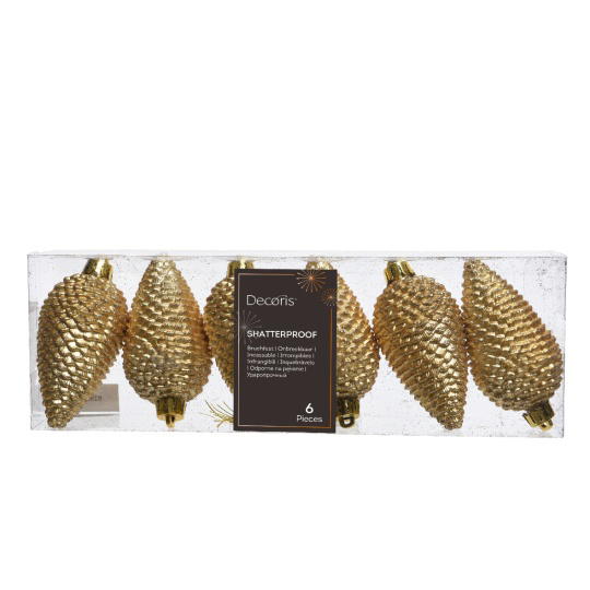 Σετ6 Χριστουγεννιάτικα Στολίδια Κουκουνάρια Χρυσά 4,5x8cm