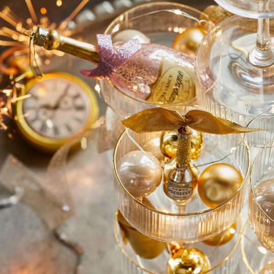 Set2 Χριστουγεννιάτικα Γυάλινα Στολίδια Μπουκάλι Σαμπάνιας 4.5x13.5cm