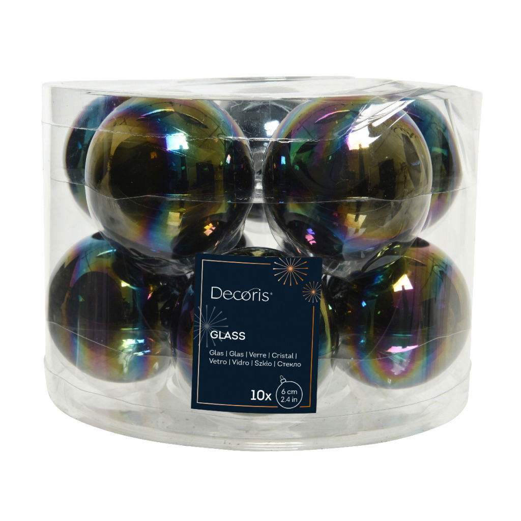Set10 Χριστουγεννιάτικες Γυάλινες Μπάλες Black Iris Γυαλιστερό 6cm