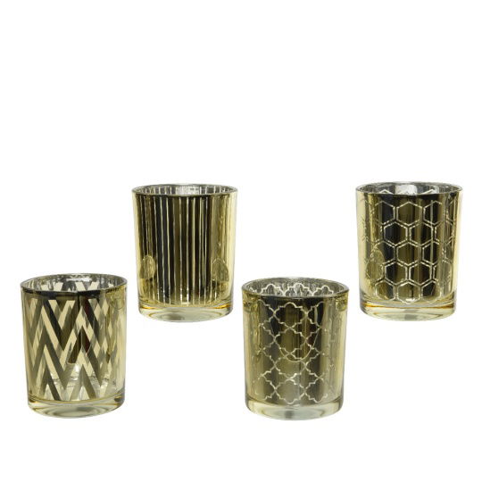 Set4 Γυάλινα Κηροπήγια Χρυσά 7x8.3cm