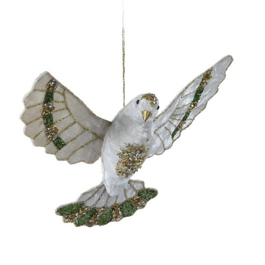 Διακοσμητικό Κρεμαστό Πουλί Glitter Άσπρο Χρυσό 6x31x20cm