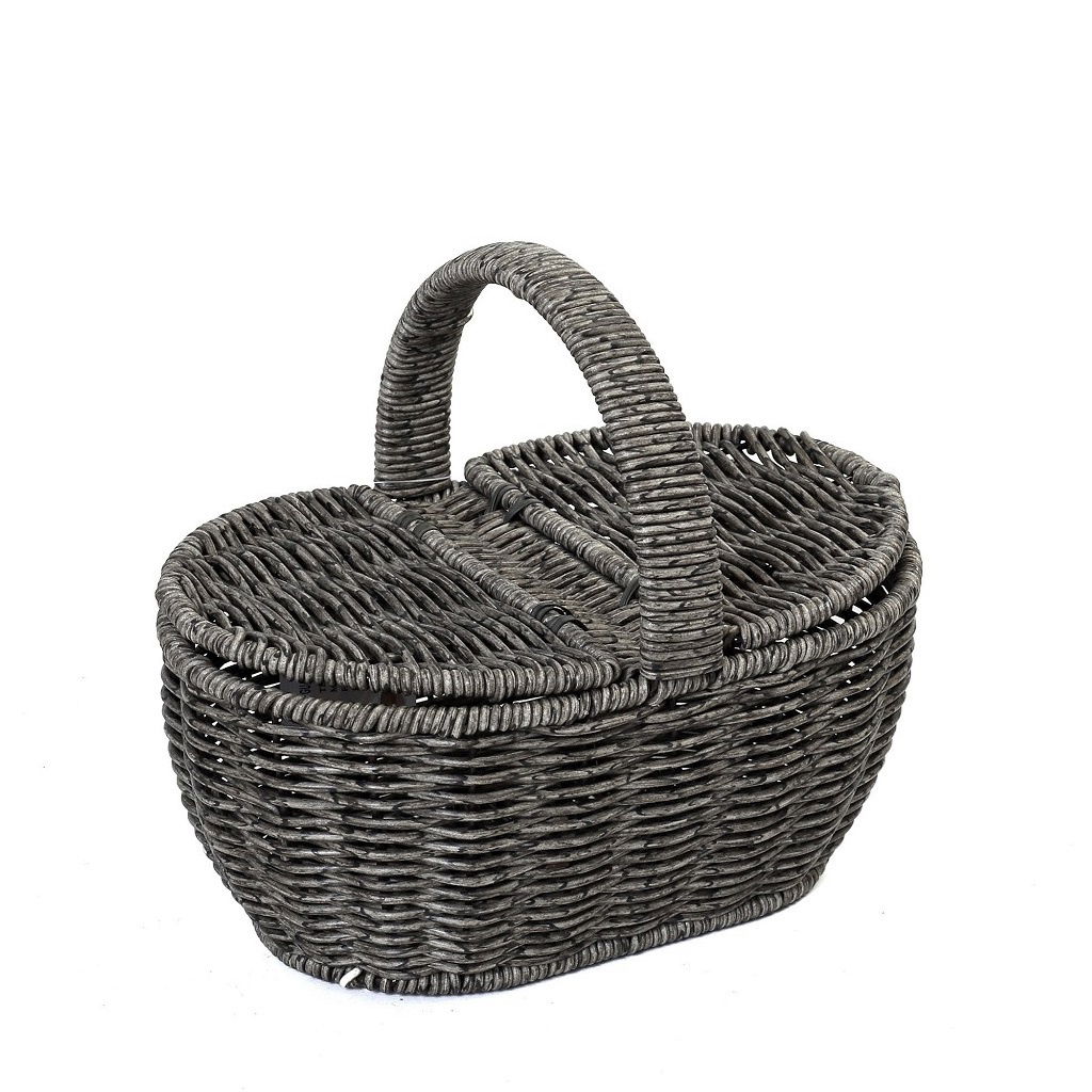 Καλαθι Synth. Rattan Με Καπακι Οβαλ Γκρι 22Χ15Χ19Εκ 3τμχ