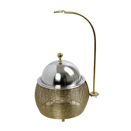 Chaffing Dish Με Βαση Στηρ. Καπ. Και Διπλο Δοχειο Ss/Αλουμ/Σιδηρ. Χρυσο 4500Ml Gel Wax 35Χ35Χ40-64Εκ