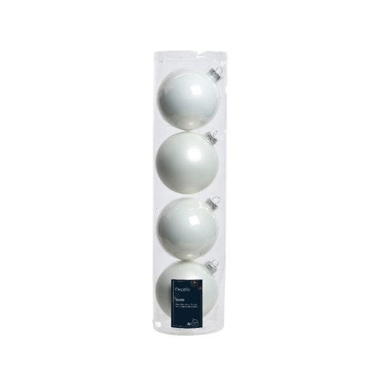 Set 4 Γυάλινες Χριστουγεννιάτικες Μπάλες Winter White Γυαλιστερές & Matt 10cm