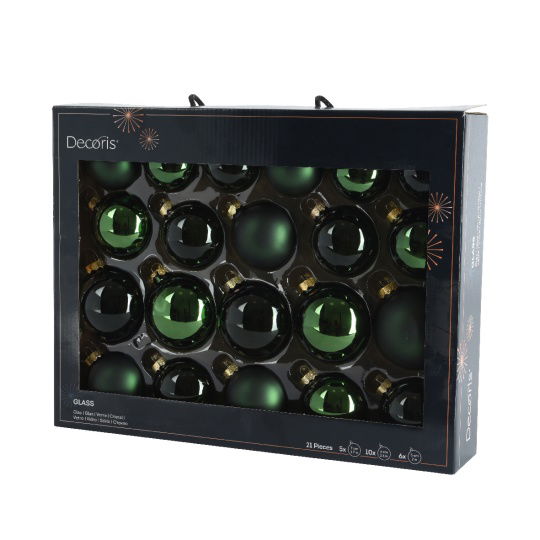 Set 21 Γυάλινες Χριστουγεννιάτικες Μπάλες Pine Green Γυαλιστερές & Matt 7cm