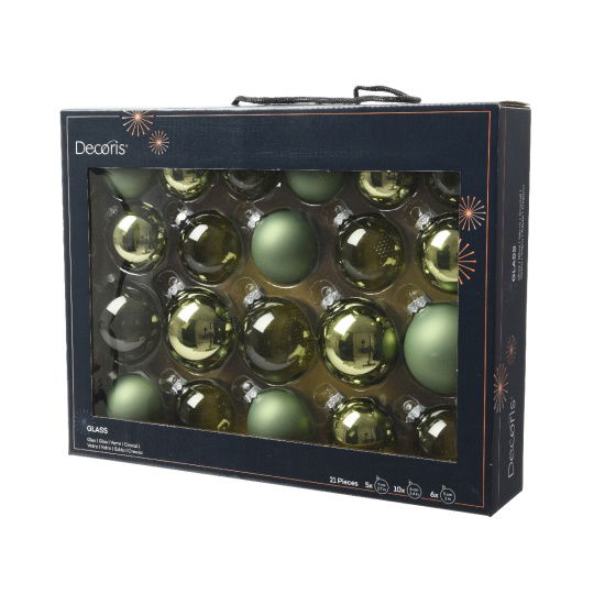 Set 21 Γυάλινες Χριστουγεννιάτικες Μπάλες Rosemary Green Γυαλιστερές & Matt 7cm