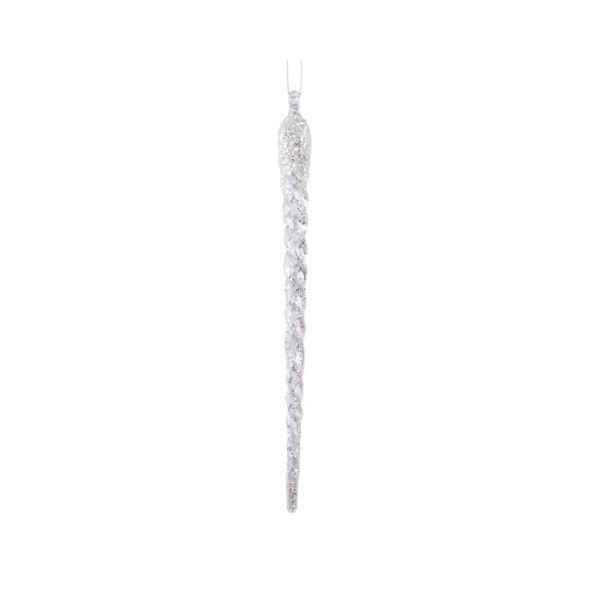Χριστουγεννιάτικο Κρεμαστό Στολίδι Icicle Ασημί Glitter 2.5x28cm
