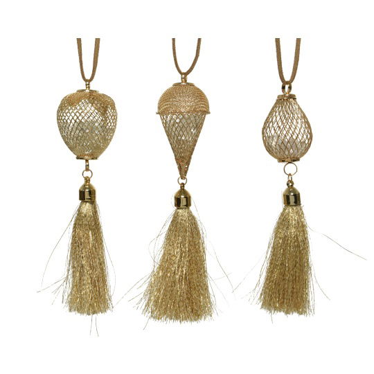 Set 3 Χριστουγεννιάτικα Κρεμαστά Στολίδια Gold Glitter 3.5x23cm