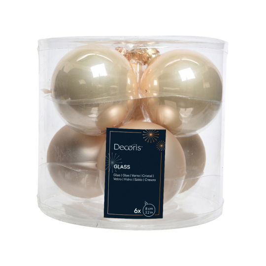Set 6 Γυάλινες Χριστουγεννιάτικες Μπάλες Pearl Γυαλιστερές & Matt 8cm