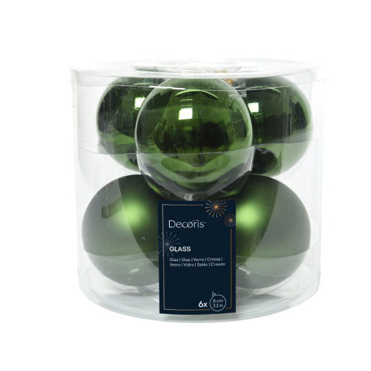 Set 6 Γυάλινες Χριστουγεννιάτικες Μπάλες Pine Green Γυαλιστερές & Matt 8cm