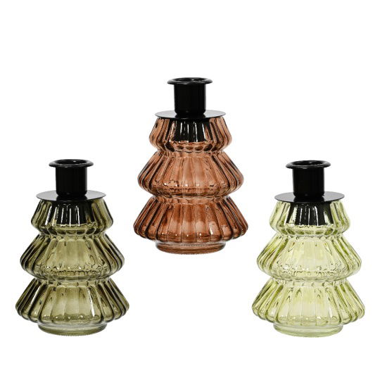 Set 3 Χριστουγεννιάτικα Κηροπήγια Γυάλινα 8.5x12cm