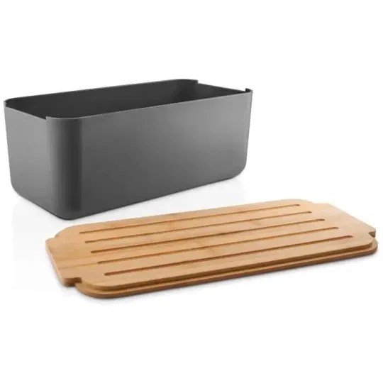 Ψωμιέρα Με Ξύλινη Βάση Κοπής Γκρι 42x19x15.5cm Bread Bin