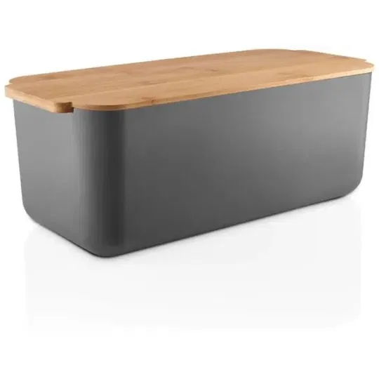 Ψωμιέρα Με Ξύλινη Βάση Κοπής Γκρι 42x19x15.5cm Bread Bin