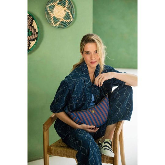 Τσάντα Half Moon Freya Cross Body Stripe Blue 34x10x16cm
