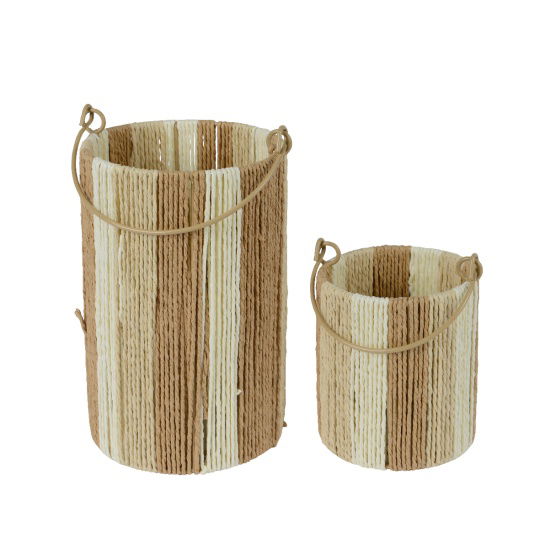 Set2 Χειροποίητα Διακοσμητικά Κηροπήγια Natural 14x22cm & 11x13cm