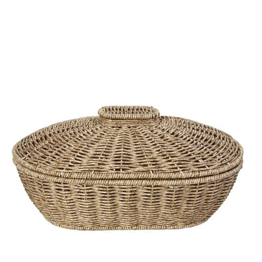 Καλαθι Οβαλ Με Καπ. Synth. Rattan Μπεζ 33Χ22Χ15Εκ 2τμχ