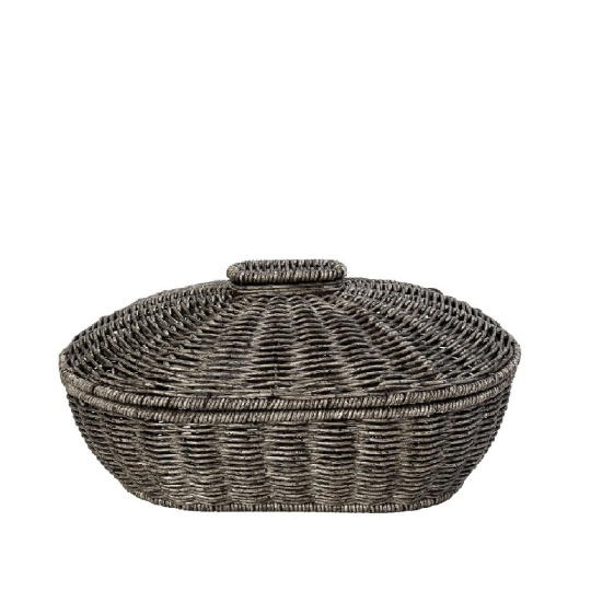 Καλαθι Οβαλ Με Καπ. Synth. Rattan Γκρι 33Χ22Χ15Εκ 2τμχ