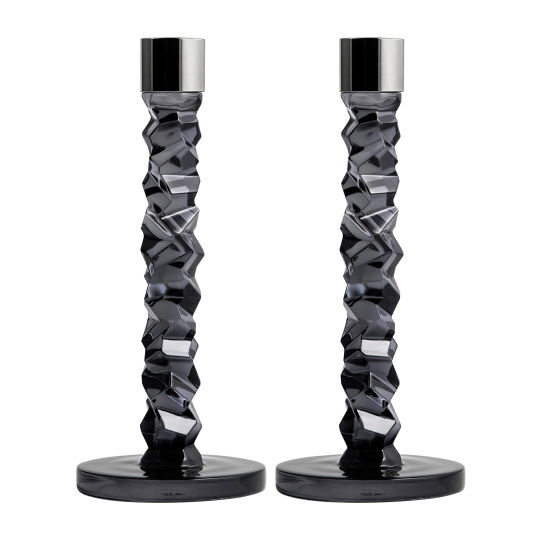 Orrefors Carat Candlestick Anthracite Κρυστάλλινα Κηροπήγια Set2 τμχ