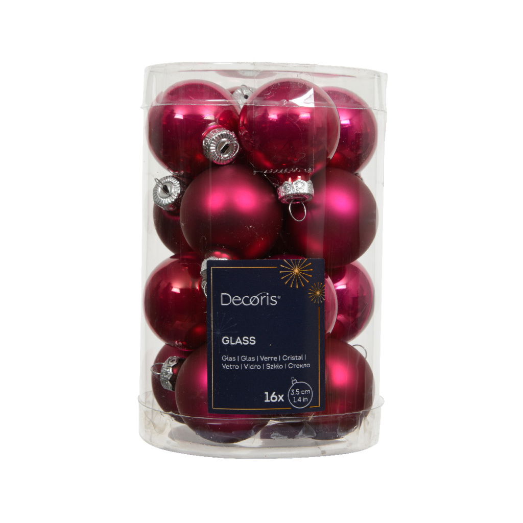 Set16 Γυάλινες Χριστουγεννιάτικες Μπάλες 3.5cm Festive Pink