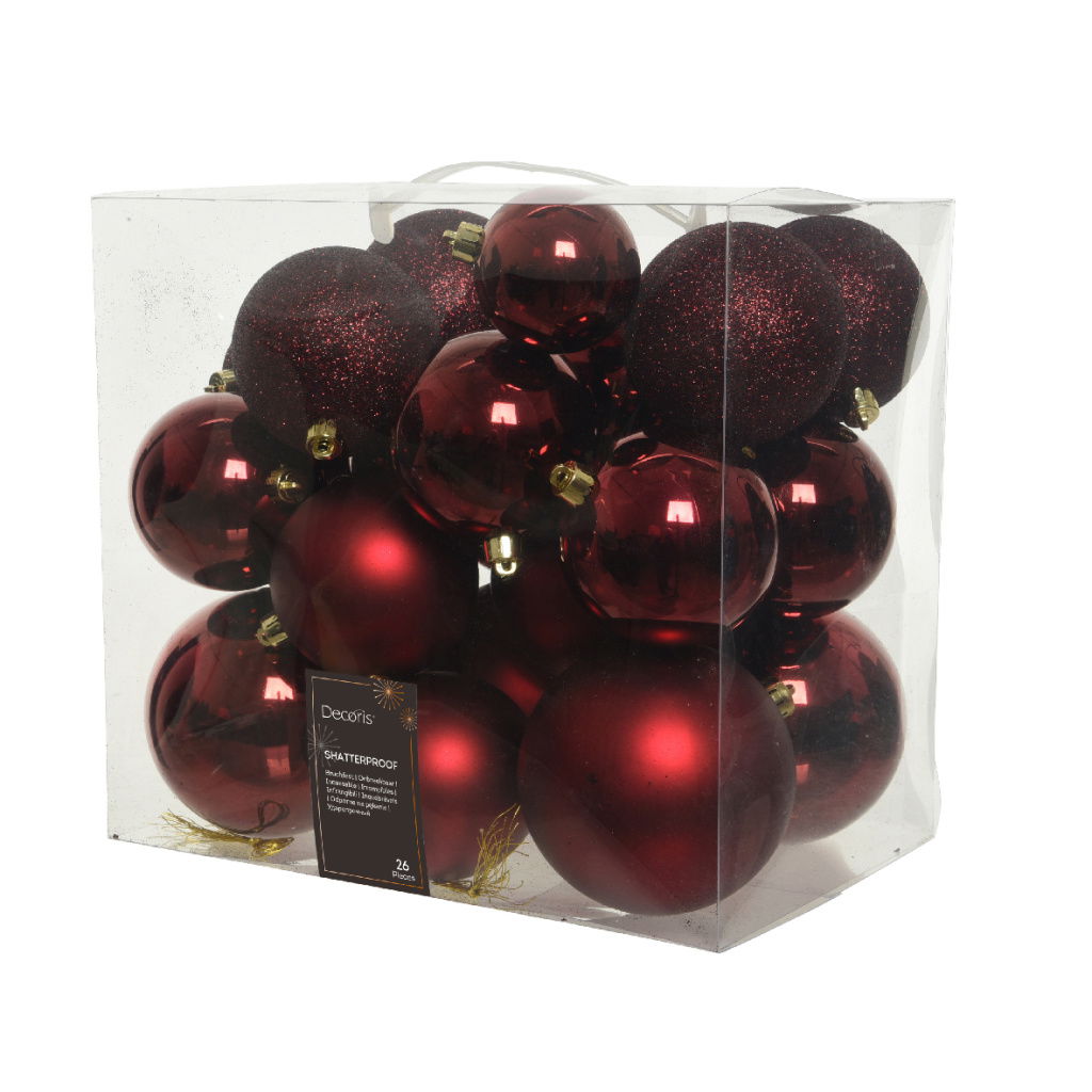 Set26 Πλαστικές Χριστουγεννιάτικες Μπάλες 10cm Oxblood