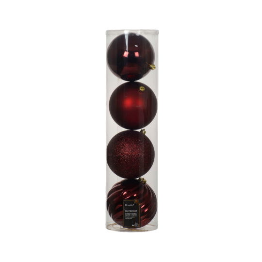 Set4 Πλαστικές Χριστουγεννιάτικες Μπάλες 14cm Oxblood