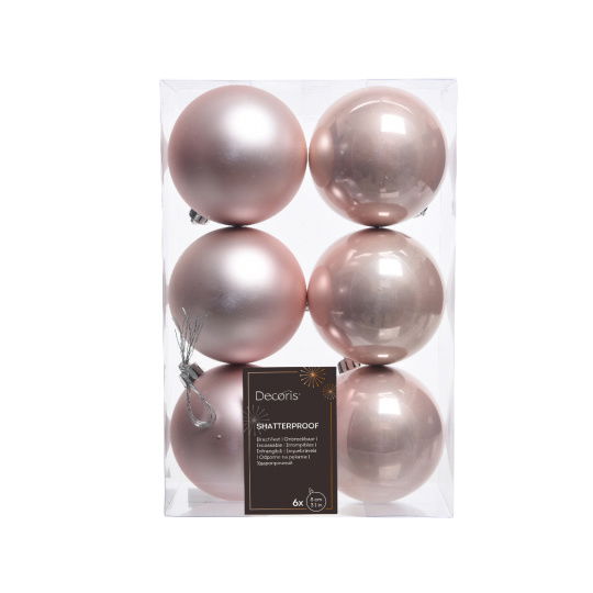 Set6 Πλαστικές Χριστουγεννιάτικες Μπάλες 8cm Blush Pink