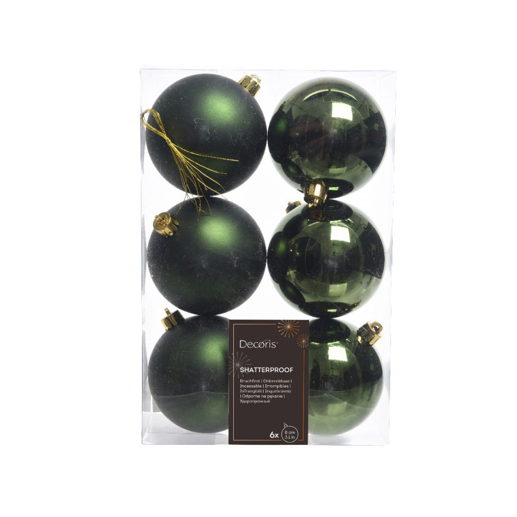 Set6 Πλαστικές Χριστουγεννιάτικες Μπάλες 8cm Pine Green