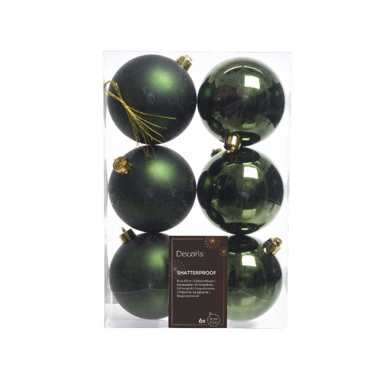 Set6 Πλαστικές Χριστουγεννιάτικες Μπάλες 8cm Pine Green