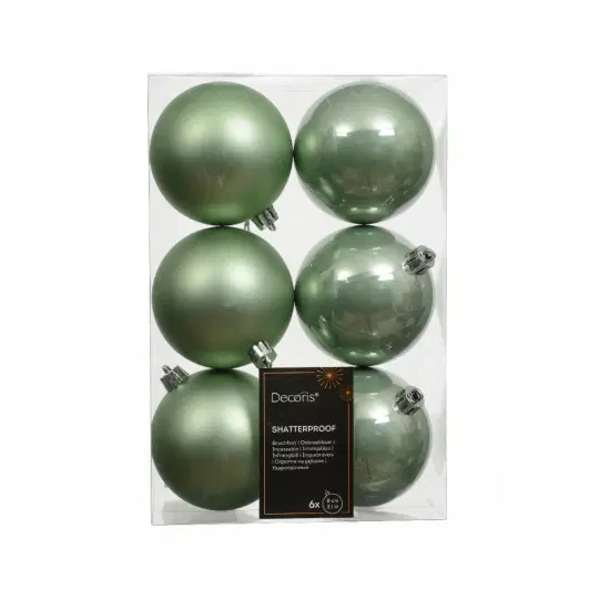 Set6 Πλαστικές Χριστουγεννιάτικες Μπάλες 8cm Matcha Green