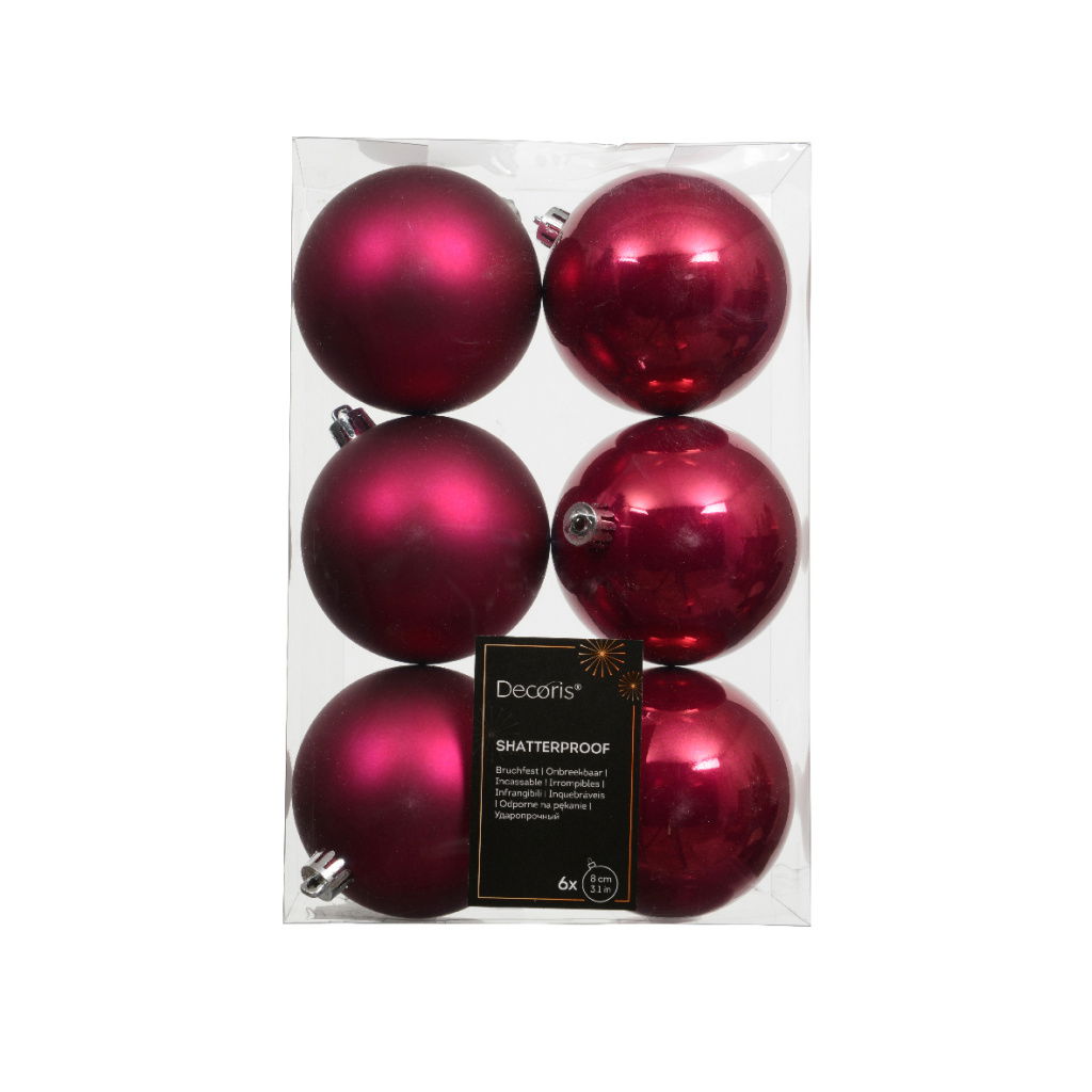 Set6 Πλαστικές Χριστουγεννιάτικες Μπάλες 8cm Festive Pink