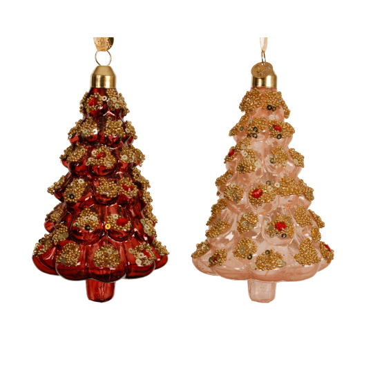 Set2 Γυάλινα Χριστουγεννιάτικα Στολίδια Δεντράκι 8cm