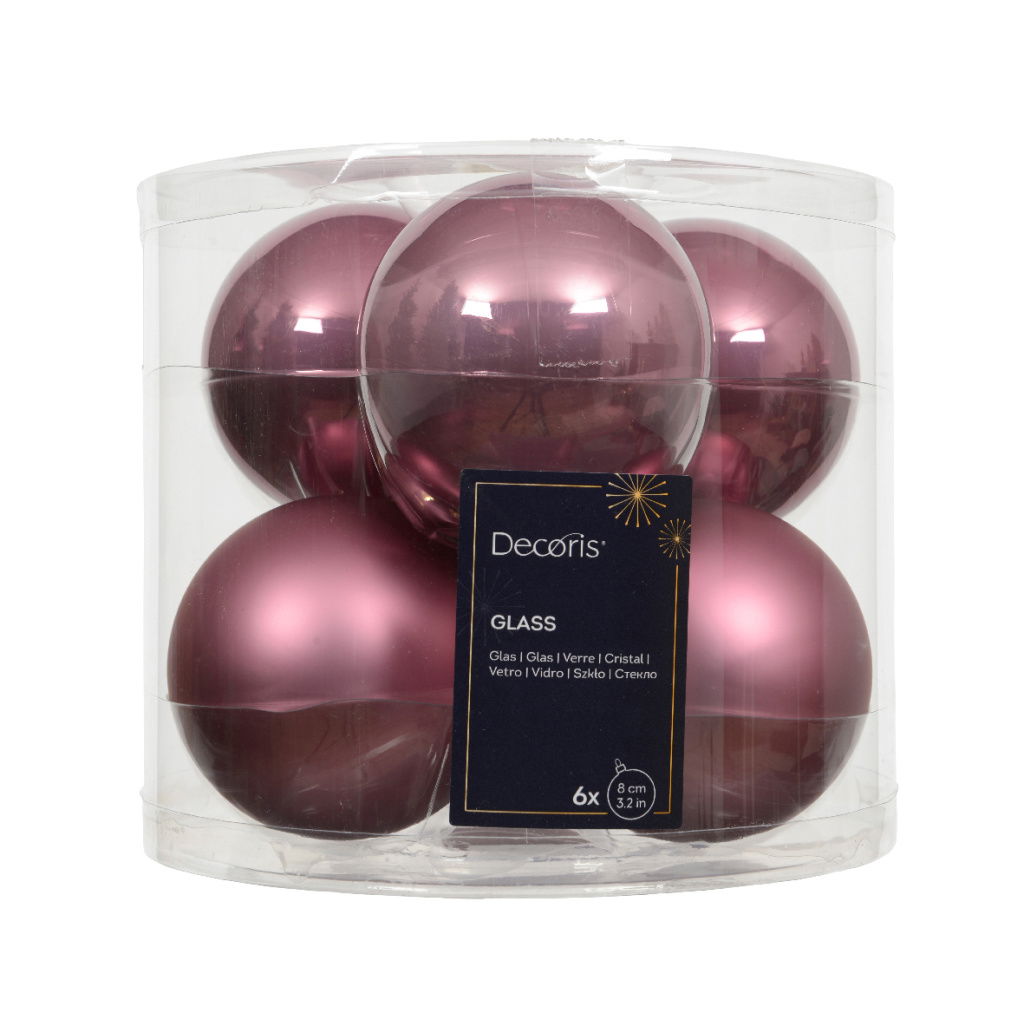 Set6 Χριστουγεννιάτικες Γυάλινες Μπάλες Vintage Pink 8cm