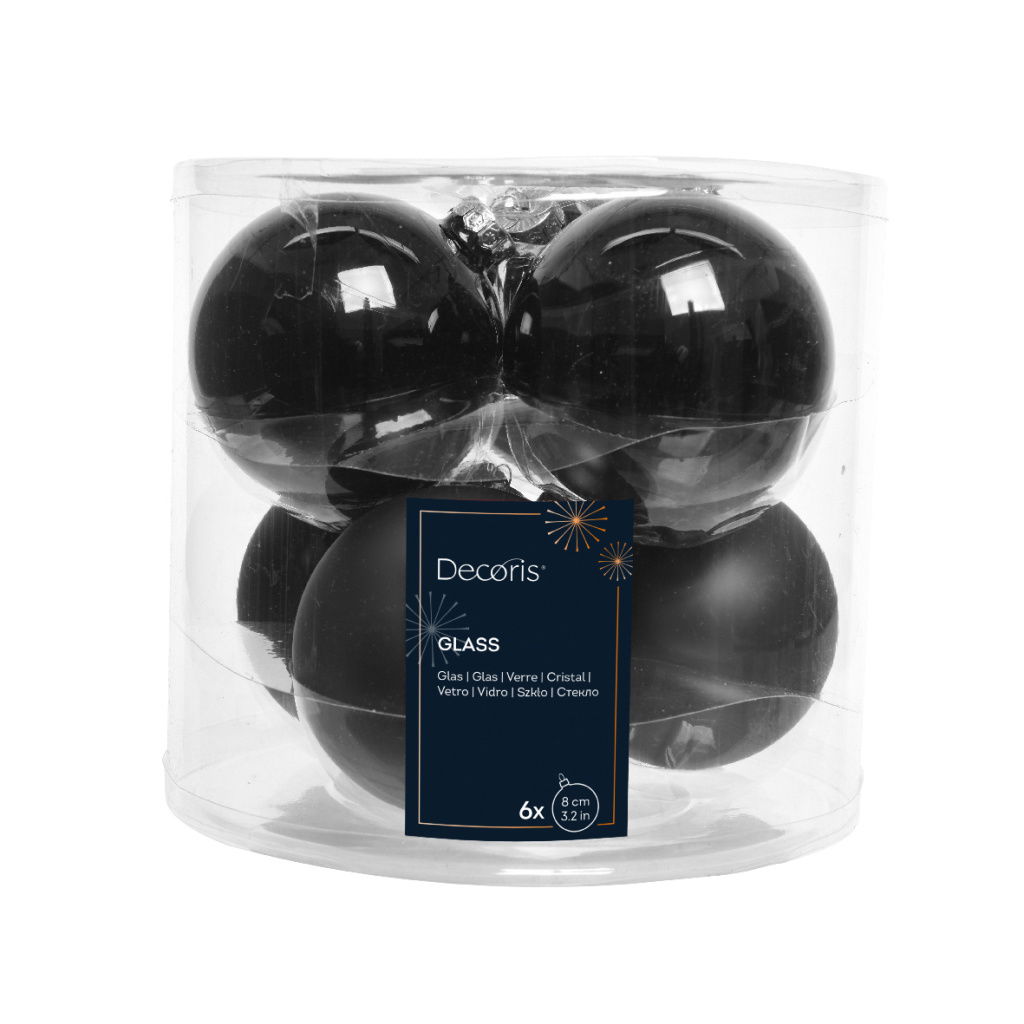 Set6 Χριστουγεννιάτικες Γυάλινες Μπάλες Black 8cm