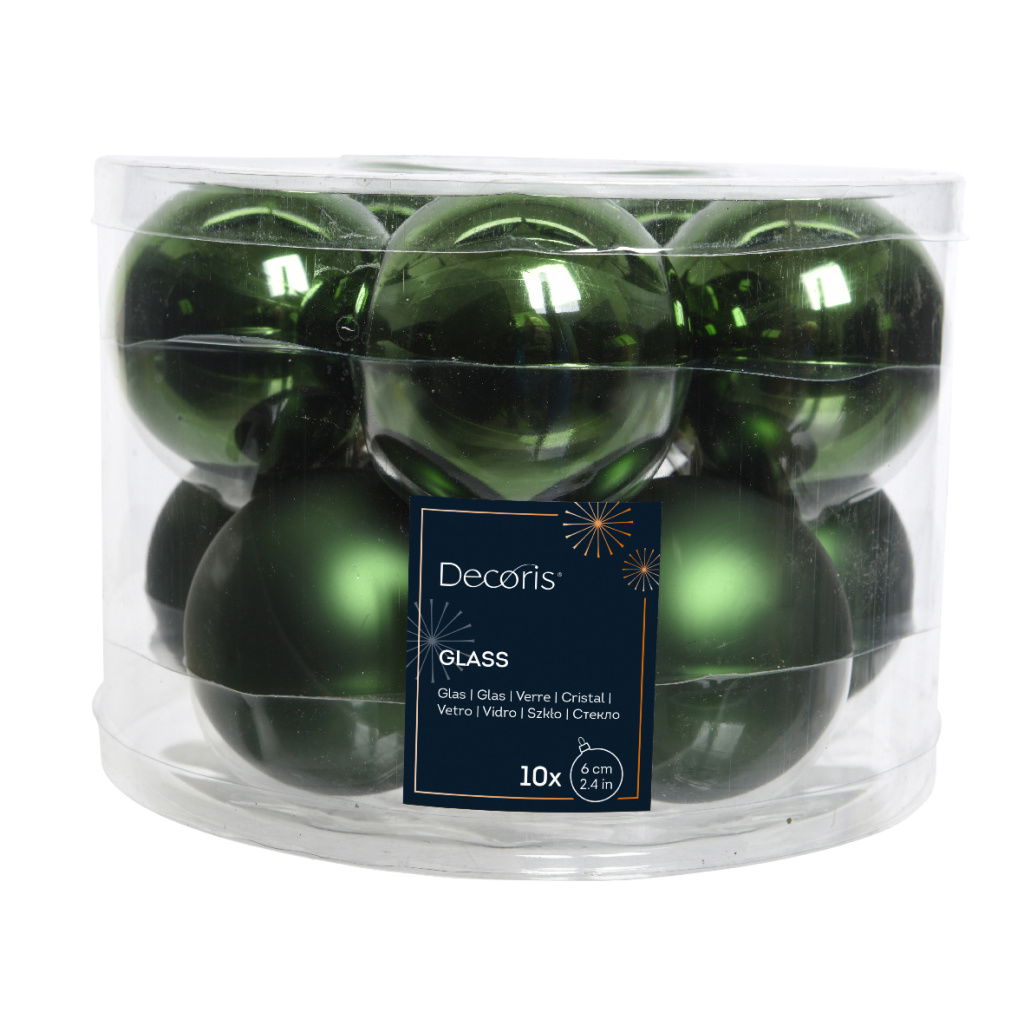 Set10 Χριστουγεννιάτικες Γυάλινες Μπάλες Pine Green 6cm