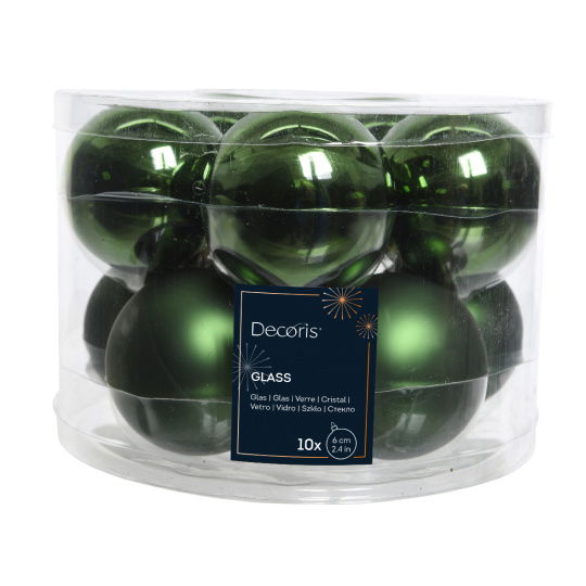 Set10 Χριστουγεννιάτικες Γυάλινες Μπάλες Pine Green 6cm