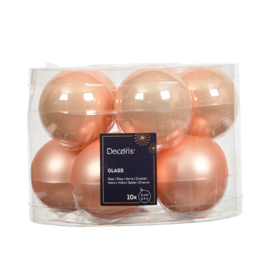 Set10 Χριστουγεννιάτικες Γυάλινες Μπάλες Peach Pearl 6cm