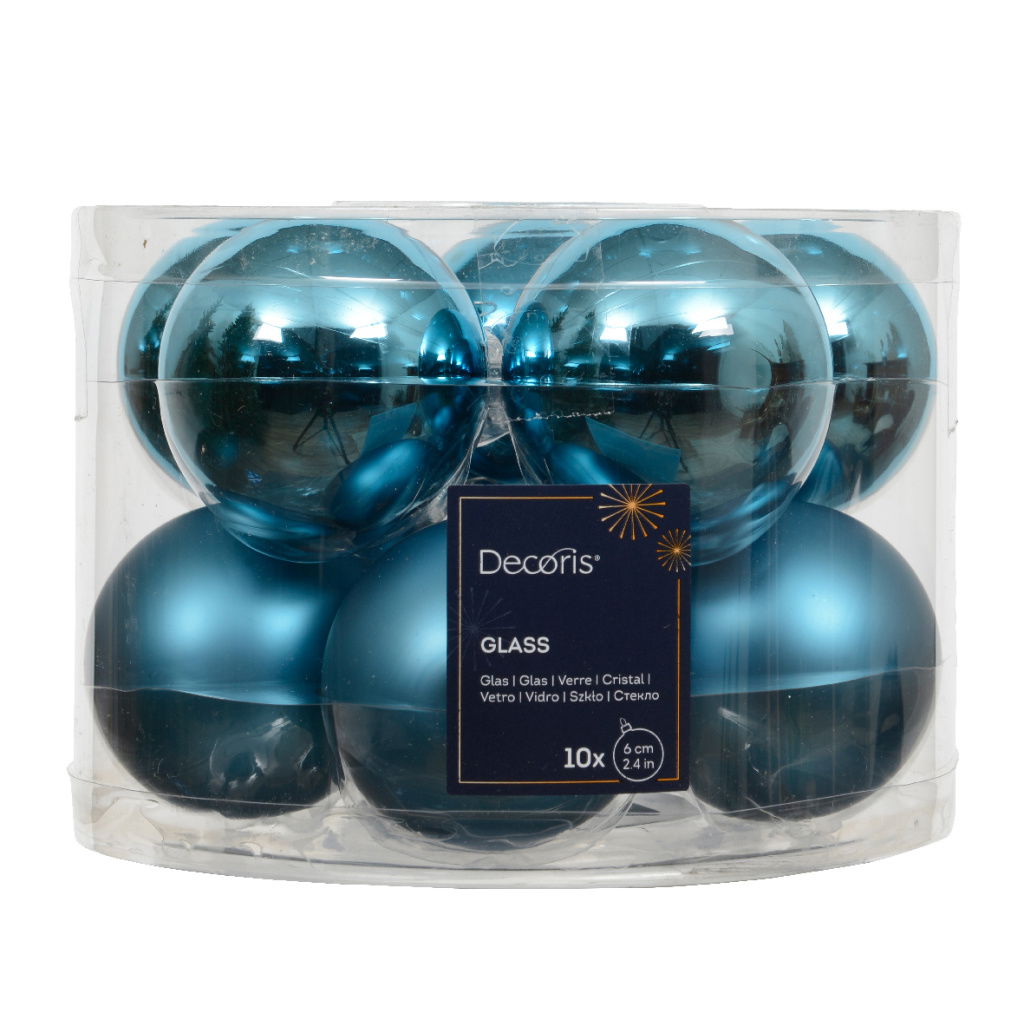 Set10 Χριστουγεννιάτικες Γυάλινες Μπάλες Folk Blue 6cm