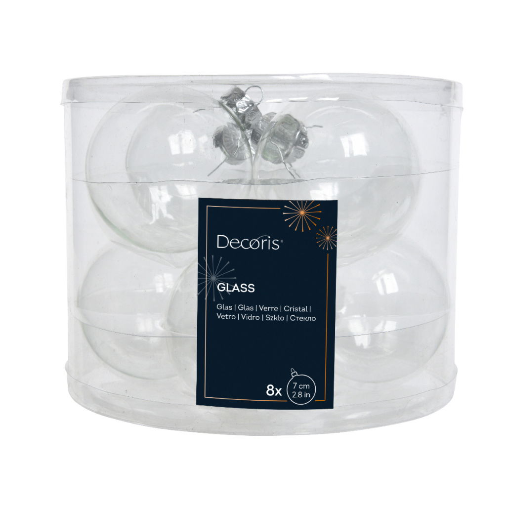 Set8 Χριστουγεννιάτικες Γυάλινες Μπάλες Transparent/Iris 7cm