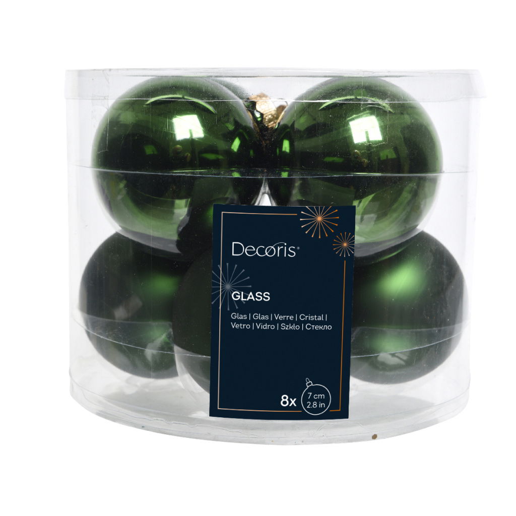 Set8 Χριστουγεννιάτικες Γυάλινες Μπάλες Pine Green 7cm