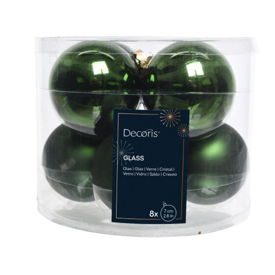 Set8 Χριστουγεννιάτικες Γυάλινες Μπάλες Pine Green 7cm