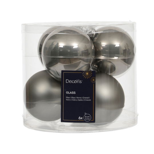 Set6 Χριστουγεννιάτικες Γυάλινες Μπάλες Soft Grey 8cm